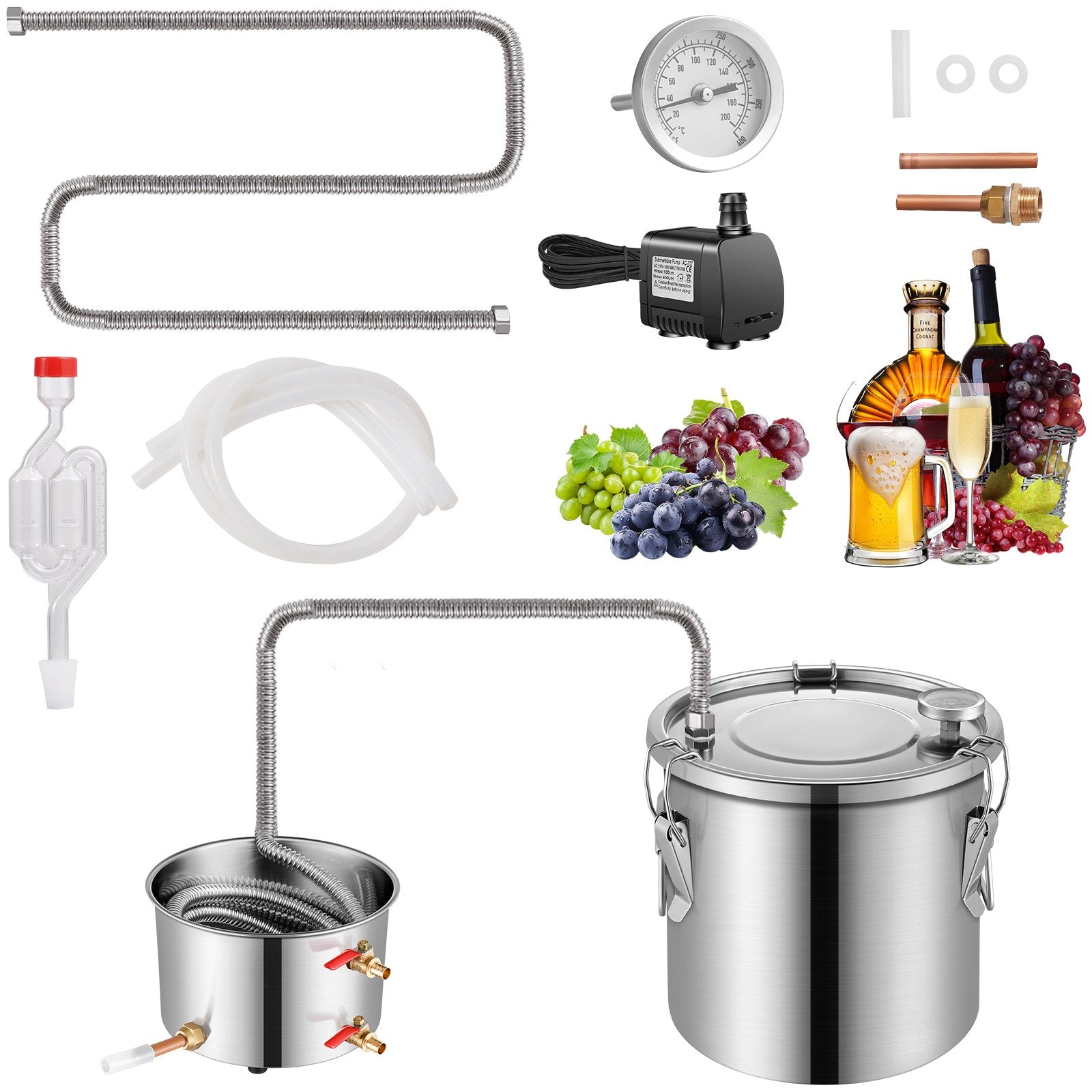 Distilling & Brewing: VEVOR Moonshine Still Water Alcohol Distiller 3Gal w/ Water Pump Stainless Steel