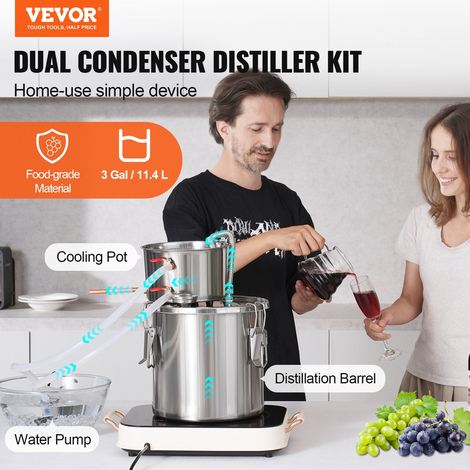 Distilling & Brewing: VEVOR Moonshine Still Water Alcohol Distiller 3Gal w/ Water Pump Stainless Steel
