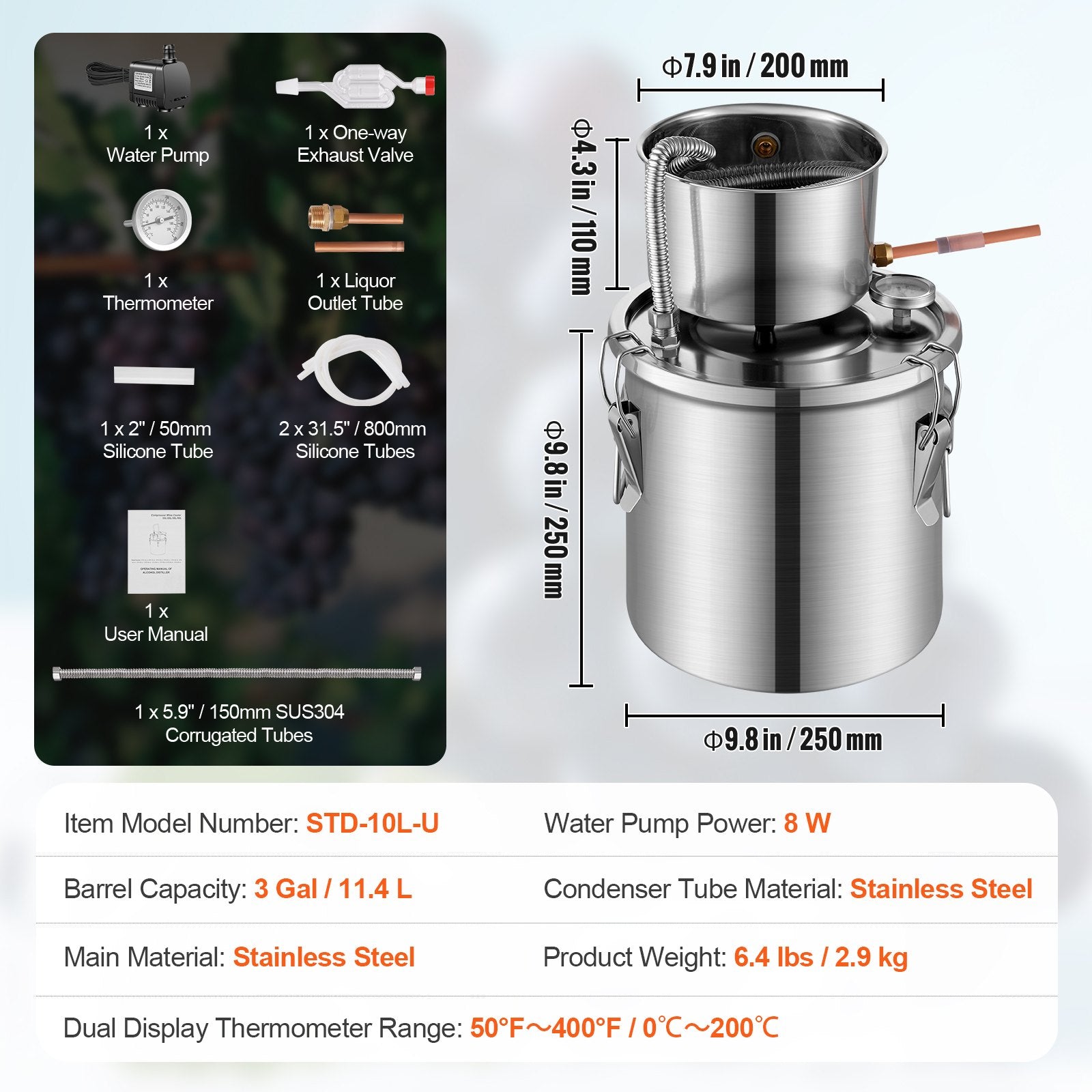 Distilling & Brewing: VEVOR Moonshine Still Water Alcohol Distiller 3Gal w/ Water Pump Stainless Steel