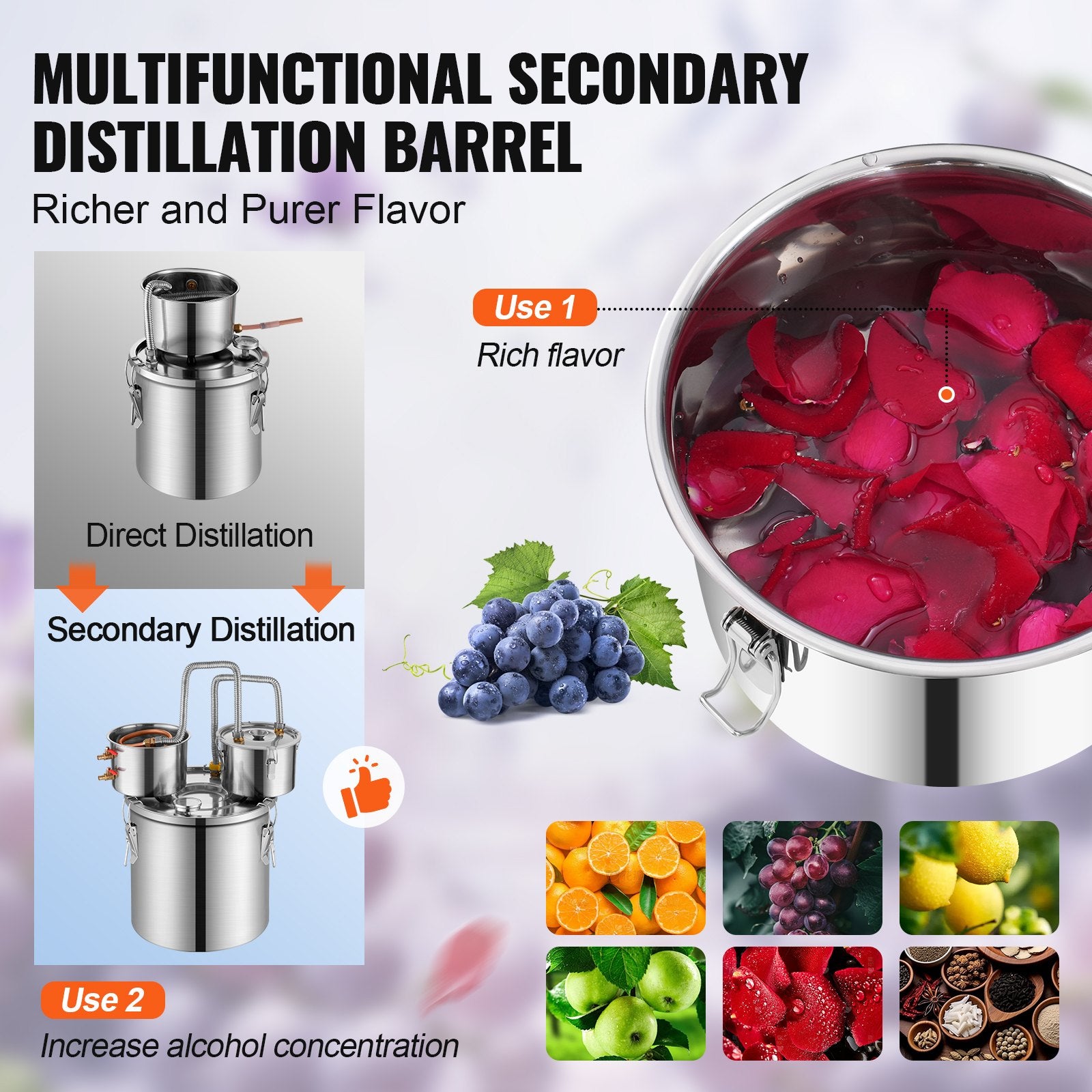 Distilling & Brewing: VEVOR Alcohol Still, 5 Gal / 19 L Stainless Steel Water Alcohol Distiller with Copper Coil for Fast Cooling, Dual Condenser Distiller Kit with Secondary Distillation, for Wine Whisky Brandy, Silver