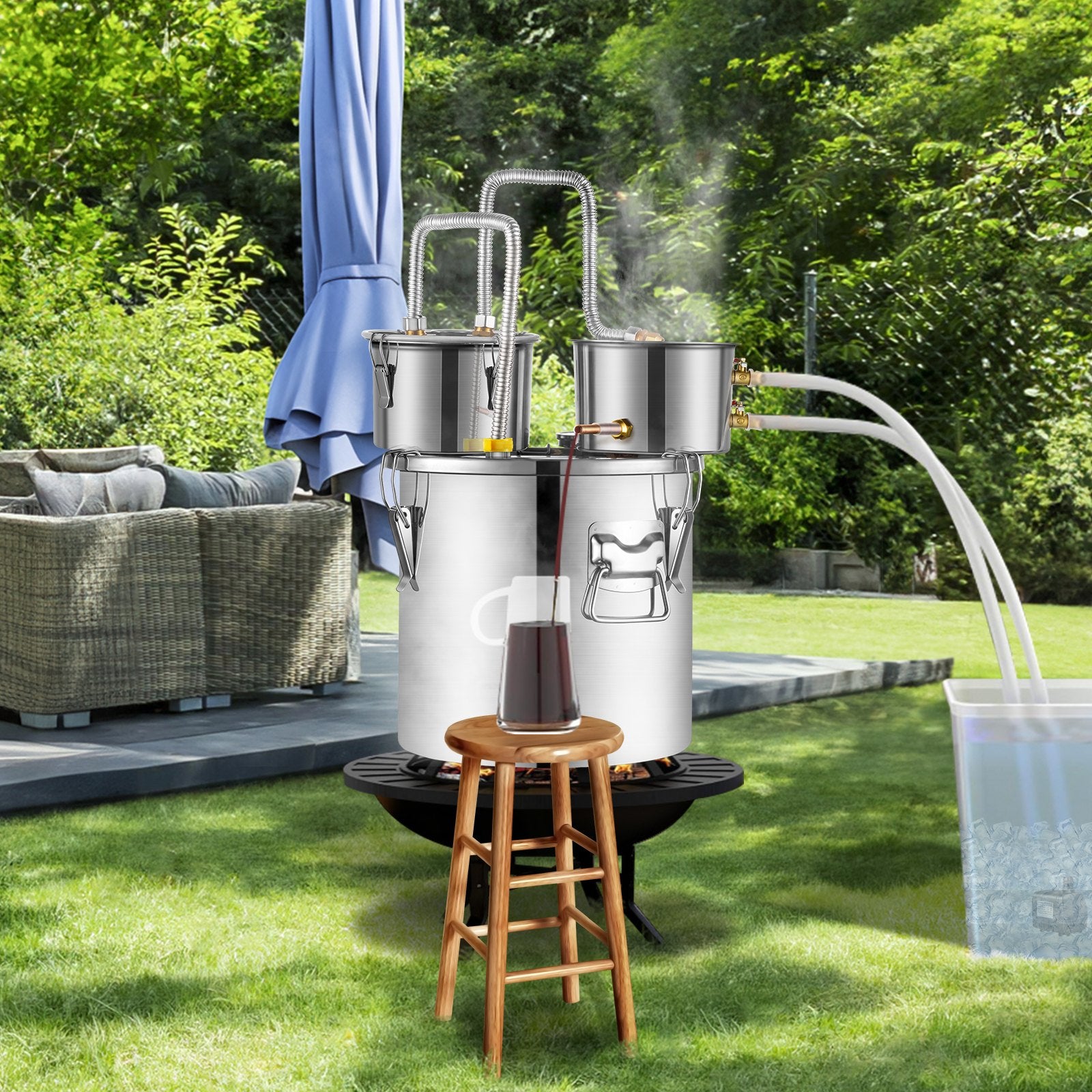 Distilling & Brewing: VEVOR Alcohol Still, 5 Gal / 19 L Stainless Steel Water Alcohol Distiller with Copper Coil for Fast Cooling, Dual Condenser Distiller Kit with Secondary Distillation, for Wine Whisky Brandy, Silver