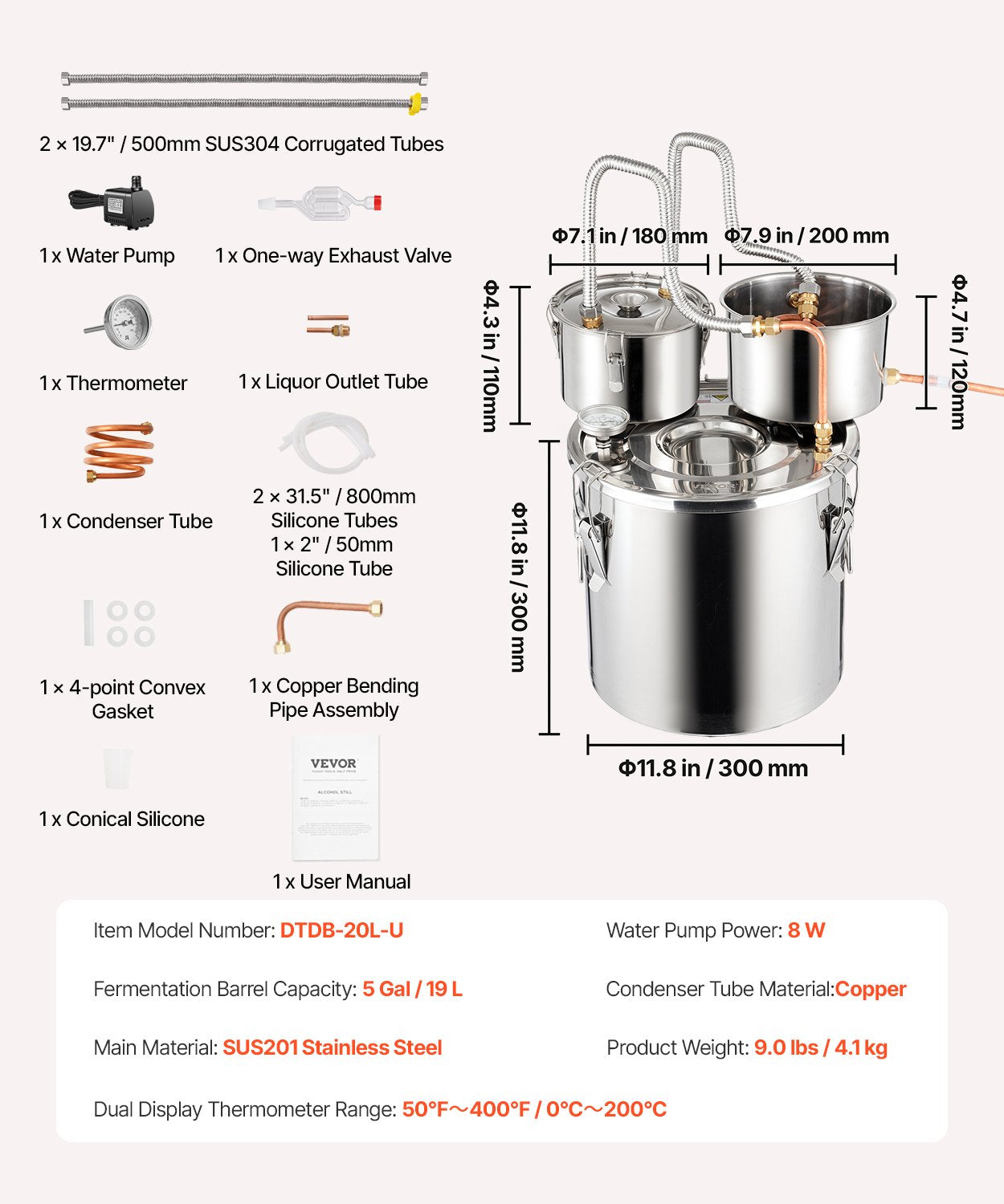 Distilling & Brewing: VEVOR Moonshine Still Water Alcohol Distiller 5Gal w/Thumper Keg & 8W Water Pump