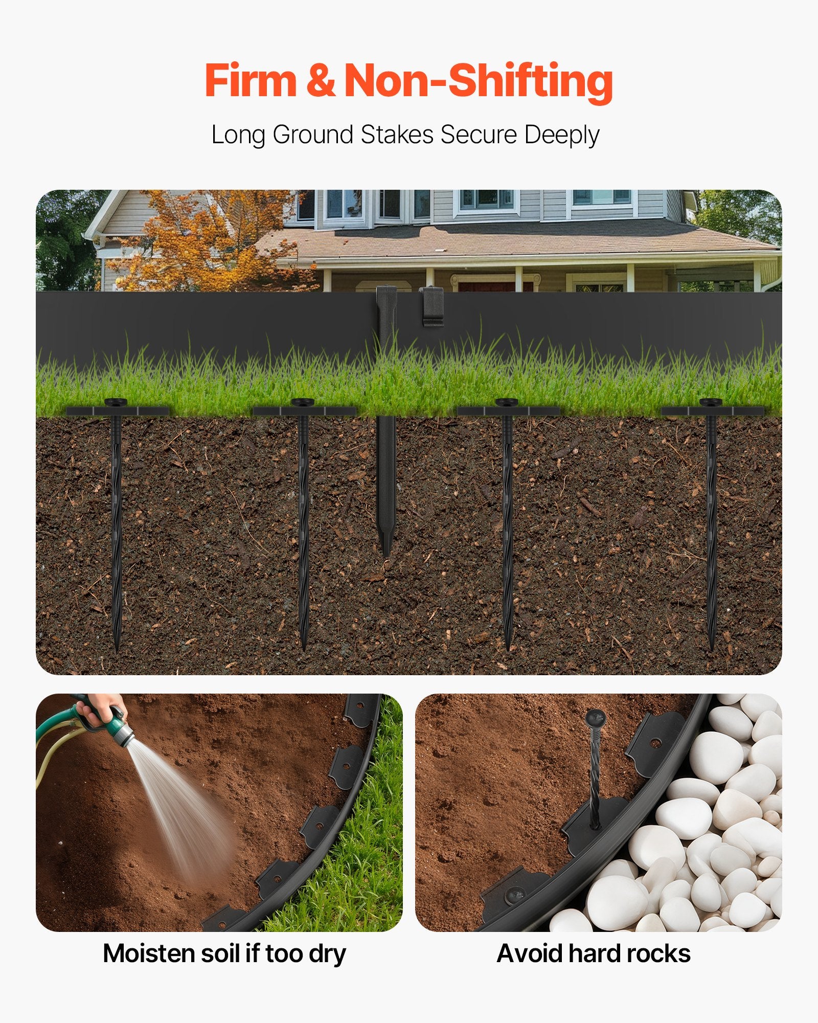 Laundry Cleaning Supplies: VEVOR Landscape Edging, 2000 x 10 cm Plastic Garden Border Edging with 30 Spikes & 2 Ground Stakes, No Dig, Flexible Lawn Edgings Roll, UV-Resistant Mini Fence Borders for Flower Beds Yard Paver