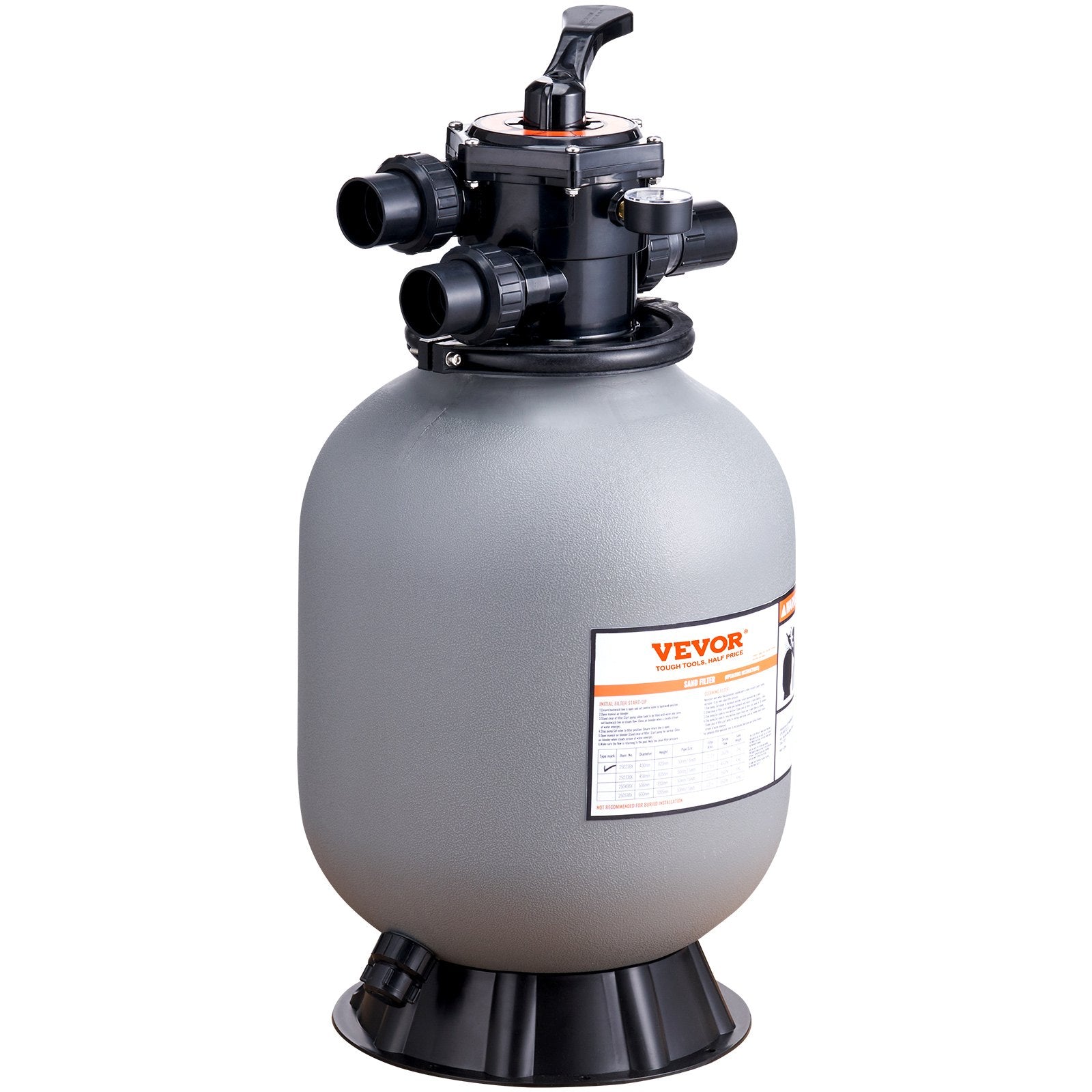Fountain & Ponds Accessories: VEVOR Sand Filter, 16-inch, 406.4mm, Up to 35 GPM Flow Rate, Above Inground Swimming Pool Sand Filter System with 7-Way Multi-Port Valve, Filter, Backwash, Rinse, Recirculate, Waste, Winter, Closed Functions