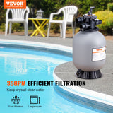 Fountain & Ponds Accessories: VEVOR Sand Filter, 16-inch, 406.4mm, Up to 35 GPM Flow Rate, Above Inground Swimming Pool Sand Filter System with 7-Way Multi-Port Valve, Filter, Backwash, Rinse, Recirculate, Waste, Winter, Closed Functions