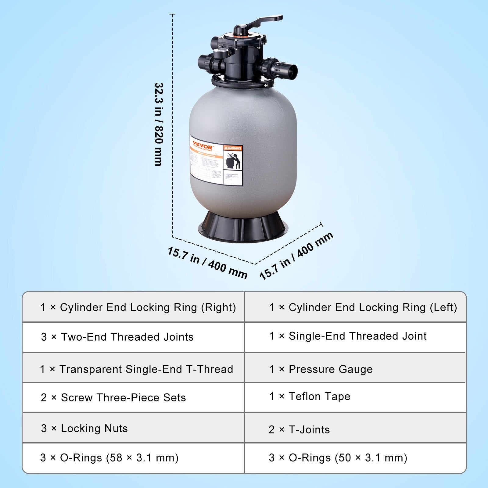 Fountain & Ponds Accessories: VEVOR Sand Filter, 16-inch, 406.4mm, Up to 35 GPM Flow Rate, Above Inground Swimming Pool Sand Filter System with 7-Way Multi-Port Valve, Filter, Backwash, Rinse, Recirculate, Waste, Winter, Closed Functions