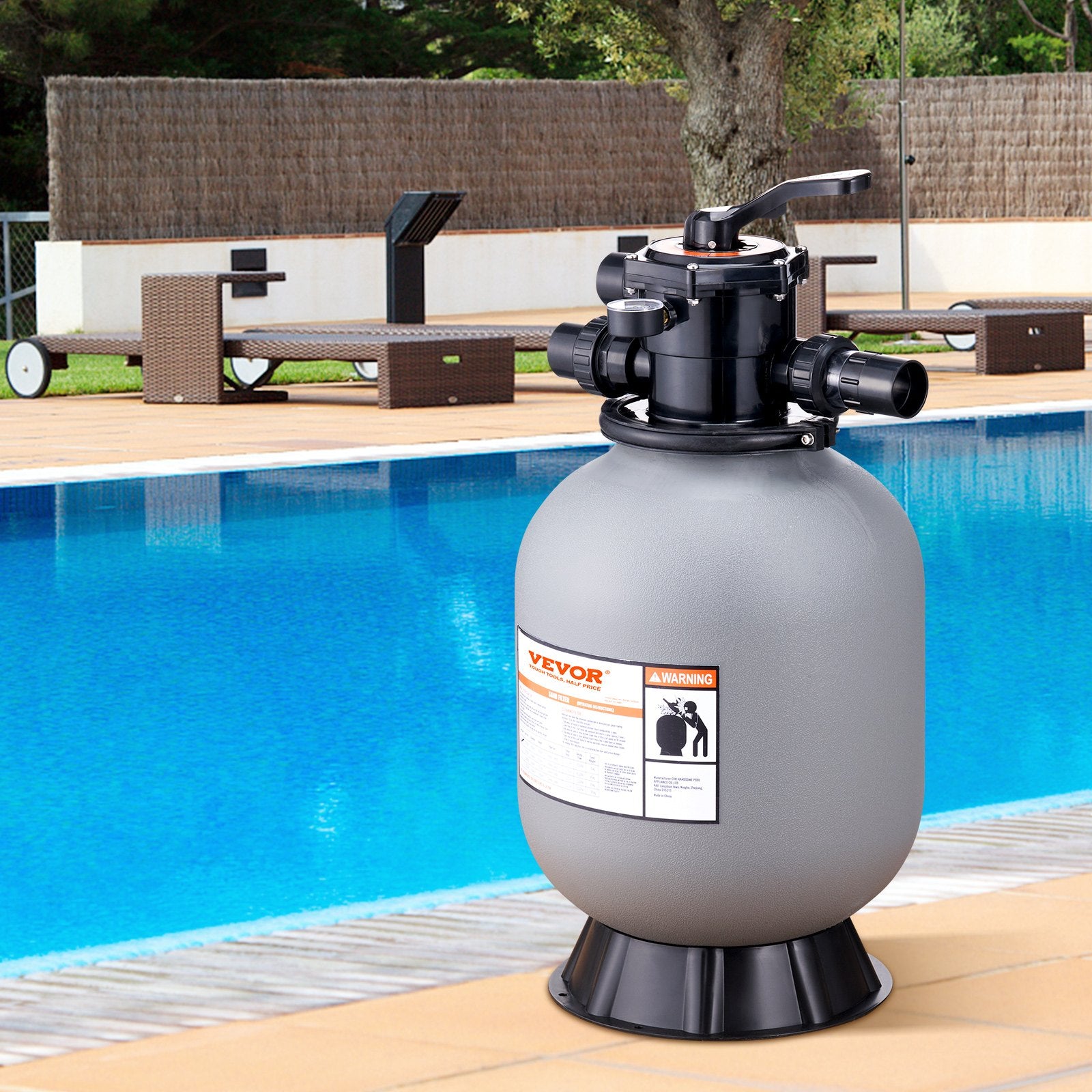 Fountain & Ponds Accessories: VEVOR Sand Filter, 16-inch, 406.4mm, Up to 35 GPM Flow Rate, Above Inground Swimming Pool Sand Filter System with 7-Way Multi-Port Valve, Filter, Backwash, Rinse, Recirculate, Waste, Winter, Closed Functions
