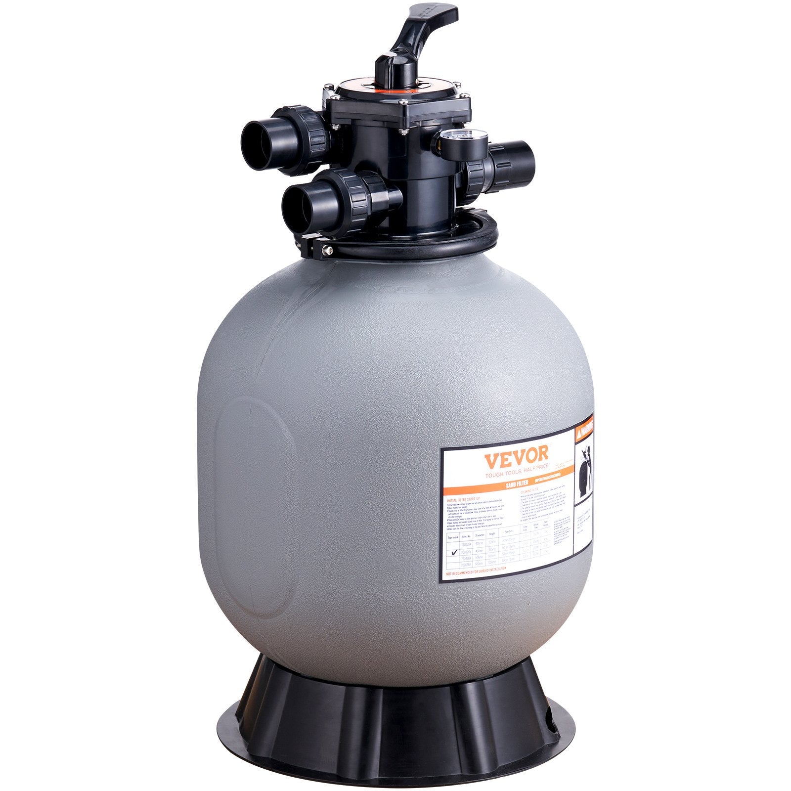 Fountain & Ponds Accessories: VEVOR Sand Filter, 19-inch, 482.6mm, Up to 45 GPM Flow Rate, Above Inground Swimming Pool Sand Filter System with 7-Way Multi-Port Valve, Filter, Backwash, Rinse, Recirculate, Waste, Winter, Closed Functions