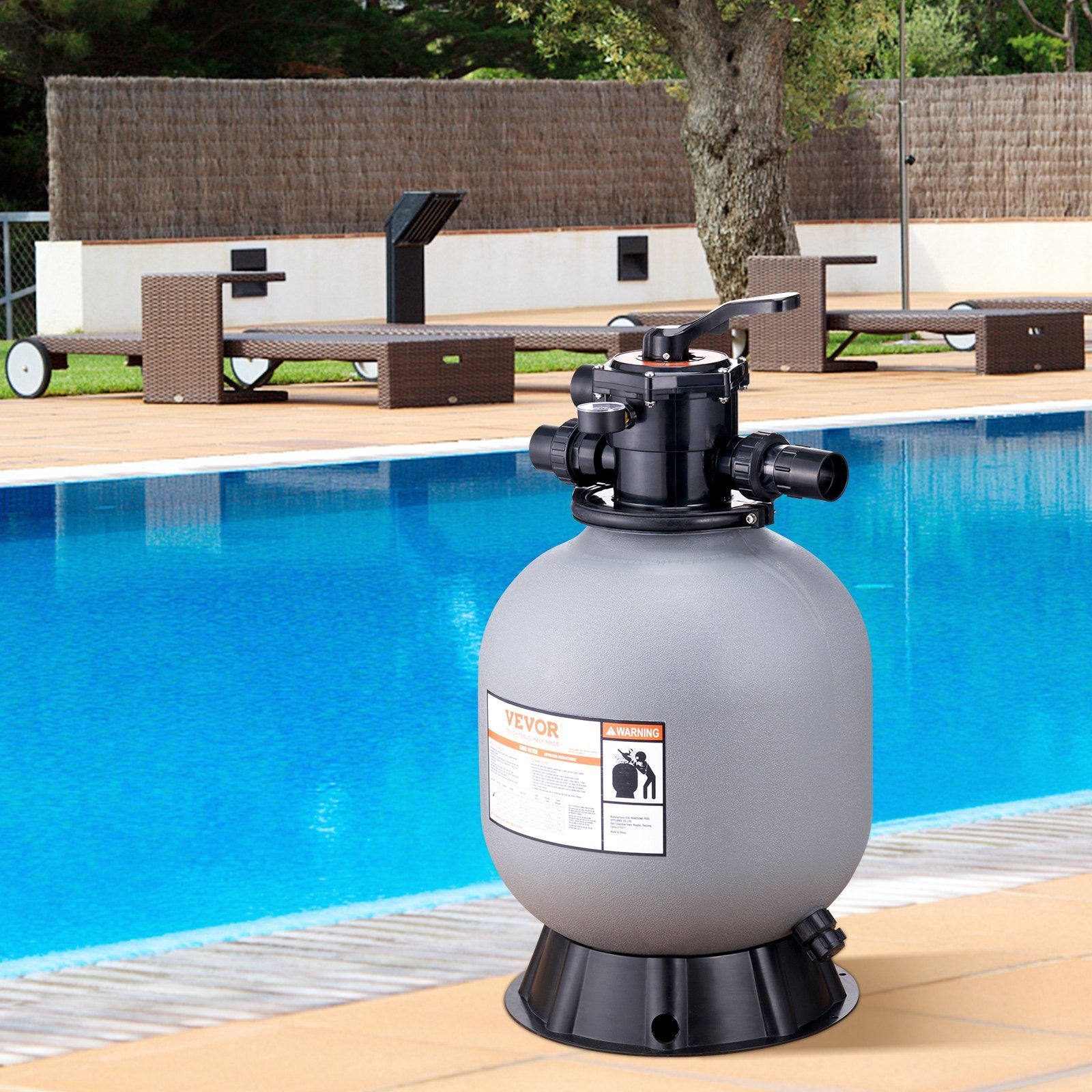 Fountain & Ponds Accessories: VEVOR Sand Filter, 19-inch, 482.6mm, Up to 45 GPM Flow Rate, Above Inground Swimming Pool Sand Filter System with 7-Way Multi-Port Valve, Filter, Backwash, Rinse, Recirculate, Waste, Winter, Closed Functions