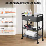 Makeup Organisation & Storage: VEVOR Beauty Salon Trolley Cart, 3-Tier Hair Salon Stations Cabinet for Stylist with Lockable Drawer, MDF Rolling Storage Station with 4 Wheels (2 Lockable) for Beauty SPA Barbershop Tattoo