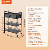 Makeup Organisation & Storage: VEVOR Beauty Salon Trolley Cart, 3-Tier Hair Salon Stations Cabinet for Stylist with Lockable Drawer, MDF Rolling Storage Station with 4 Wheels (2 Lockable) for Beauty SPA Barbershop Tattoo