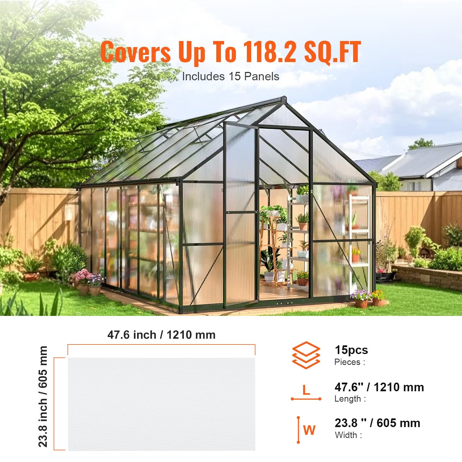 Life Jackets: VEVOR 15 Pack Polycarbonate Greenhouse Panels, 2' X 4' X 0.24'' Roof Panels Sheets, Waterproof UV Protected Corrugated Plastic Roofing, Impact Resistance Clear Roofing Sheets for Greenhouse/Garden