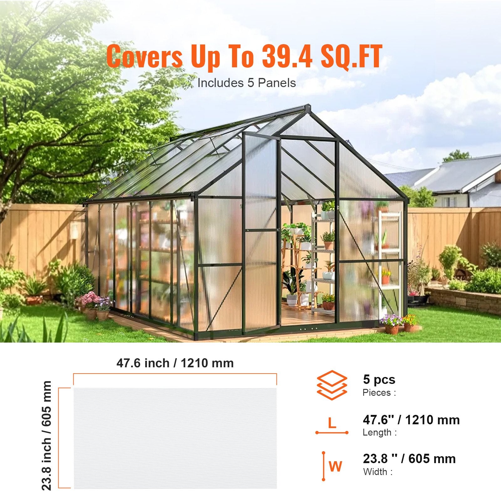 Caravan Accessories: VEVOR 5 Pack Polycarbonate Greenhouse Panels 2' X 4' X 0.32'' Roof Sheets