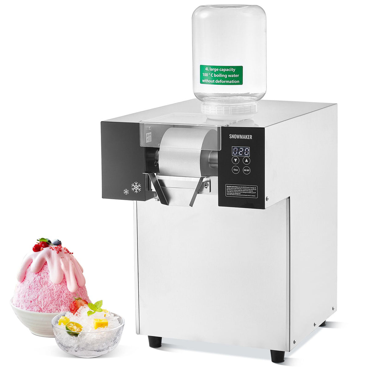 Commercial Snowflake Ice Machine, 385LBS/24H Snowflake Ice Maker, Stainless Steel Ice Shaver Machine, Electric Snow Cone Maker, Liquid Cooling System for Rapid Heat Dissipation, Ice Cream