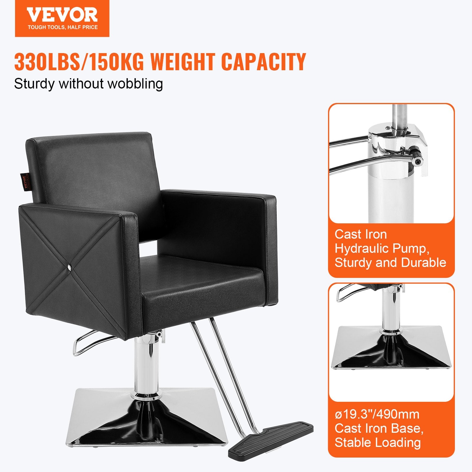 Mobility & Accessibility: VEVOR Salon Chair, Barber Chair for Hair Stylist, Styling Chair with Heavy Duty Hydraulic Pump, Swivel Hair Salon Chair with Footrest for Beauty Spa Shampoo, Max Load Weight 330 lbs, Black