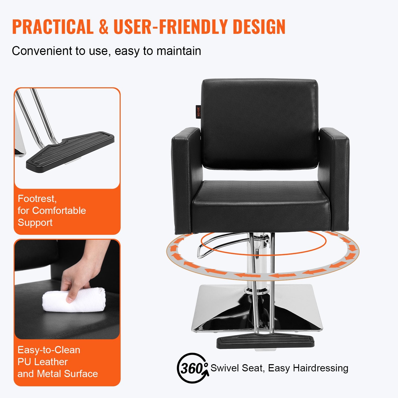 Mobility & Accessibility: VEVOR Salon Chair, Barber Chair for Hair Stylist, Styling Chair with Heavy Duty Hydraulic Pump, Swivel Hair Salon Chair with Footrest for Beauty Spa Shampoo, Max Load Weight 330 lbs, Black