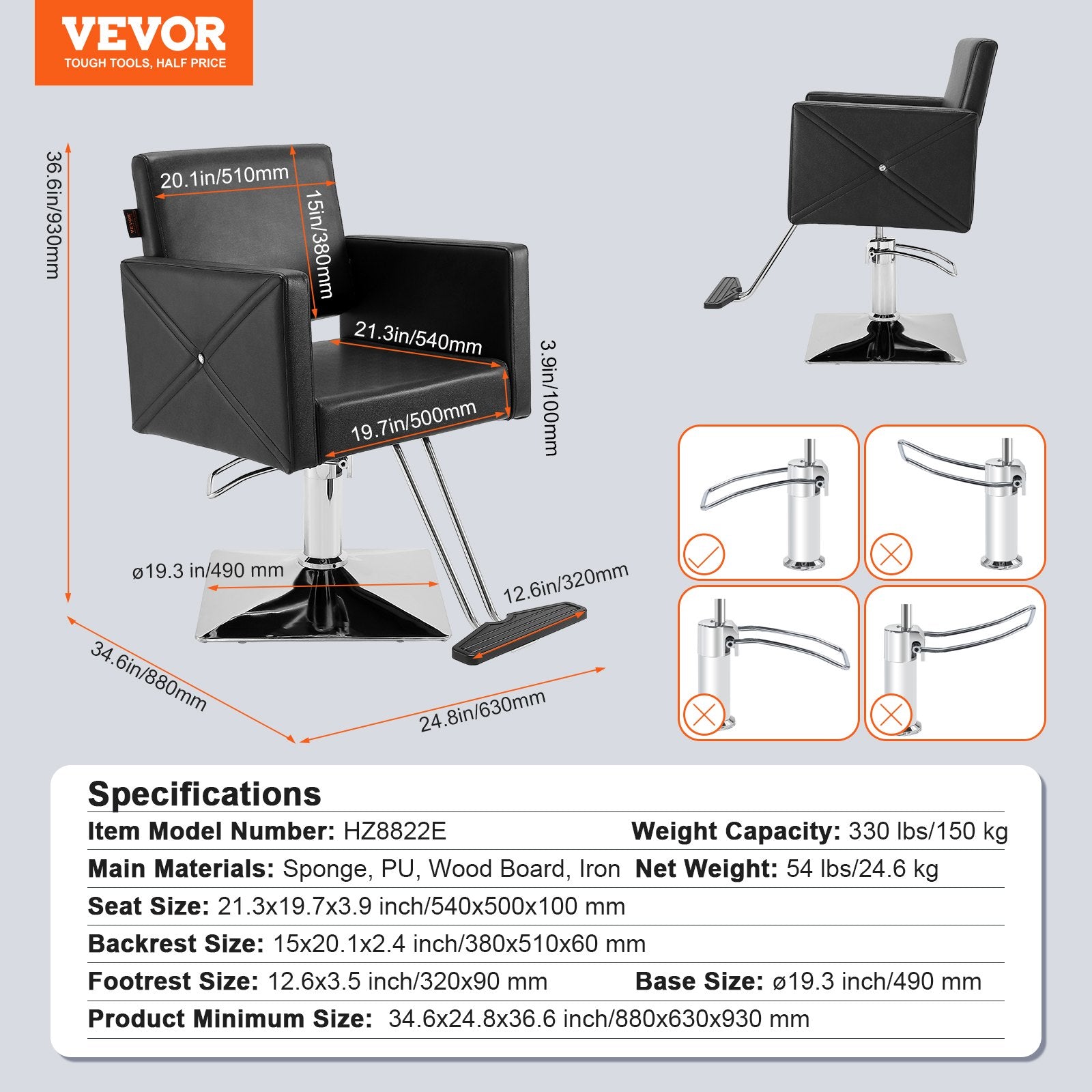 Mobility & Accessibility: VEVOR Salon Chair, Barber Chair for Hair Stylist, Styling Chair with Heavy Duty Hydraulic Pump, Swivel Hair Salon Chair with Footrest for Beauty Spa Shampoo, Max Load Weight 330 lbs, Black