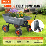 Spreaders & Wheelbarrows: VEVOR Dump Cart, Poly Garden Dump Cart with Easy to Assemble Steel Frame, Dump Wagon with 2-in-1 Convertible Handle, Utility Wheelbarrow 272kg/ 600lbs Capacity, 25.5cm/ 10 inch Tires