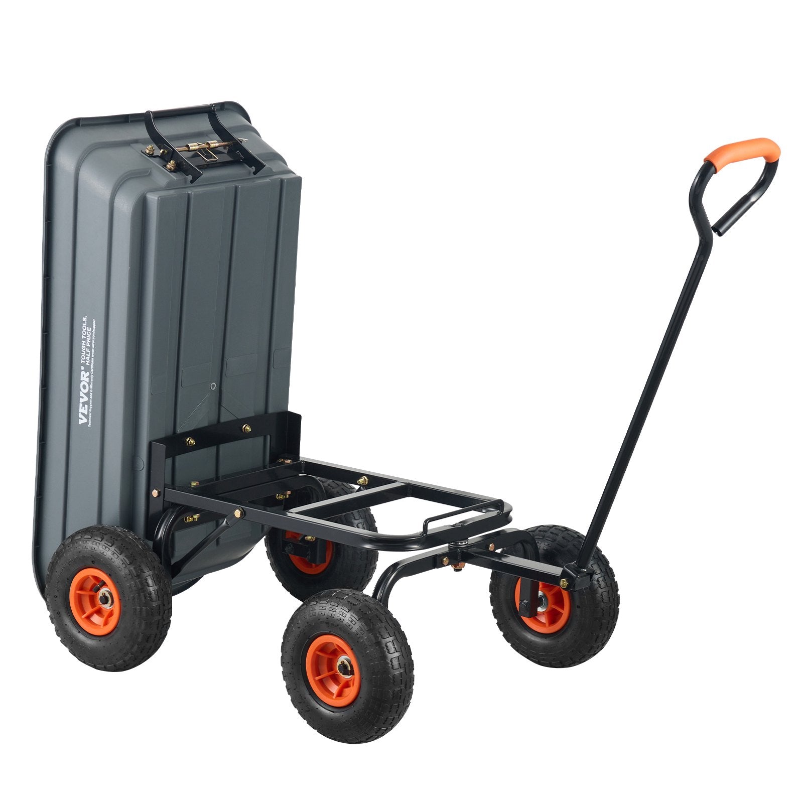 Dump Cart, Poly Garden Dump Cart with Easy to Assemble Steel Frame, Dump Wagon with 2-in-1 Convertible Handle, Utility Wheelbarrow 272kg/ 600lbs Capacity, 25.5cm/ 10 inch Tires