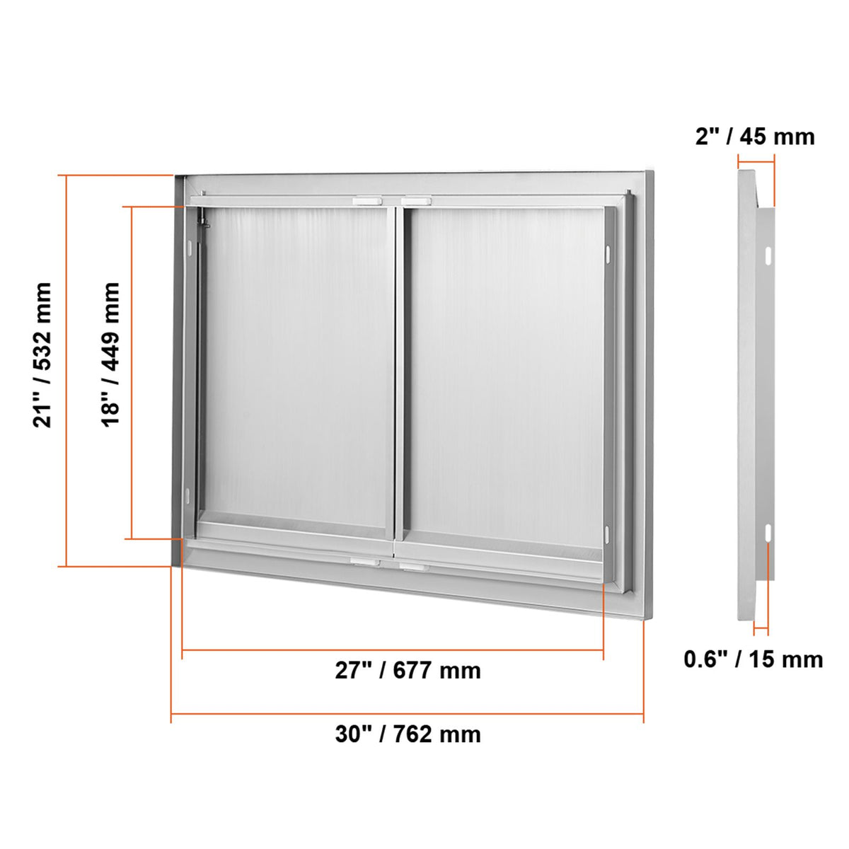 BBQ Access Door, 762x532 mm Double Outdoor Kitchen Door, Stainless Steel Flush Mount Door, Wall Vertical Door with Recessed Handles , for BBQ Island, Grilling Station, Outside Cabinet