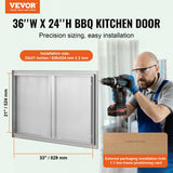 BBQs & Accessories: VEVOR BBQ Access Door, 914x610 mm Double Outdoor Kitchen Door, Stainless Steel Flush Mount Door, Wall Vertical Door with Recessed Handles , for BBQ Island, Grilling Station, Outside Cabinet