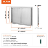 BBQs & Accessories: VEVOR BBQ Access Door, 914x610 mm Double Outdoor Kitchen Door, Stainless Steel Flush Mount Door, Wall Vertical Door with Recessed Handles , for BBQ Island, Grilling Station, Outside Cabinet