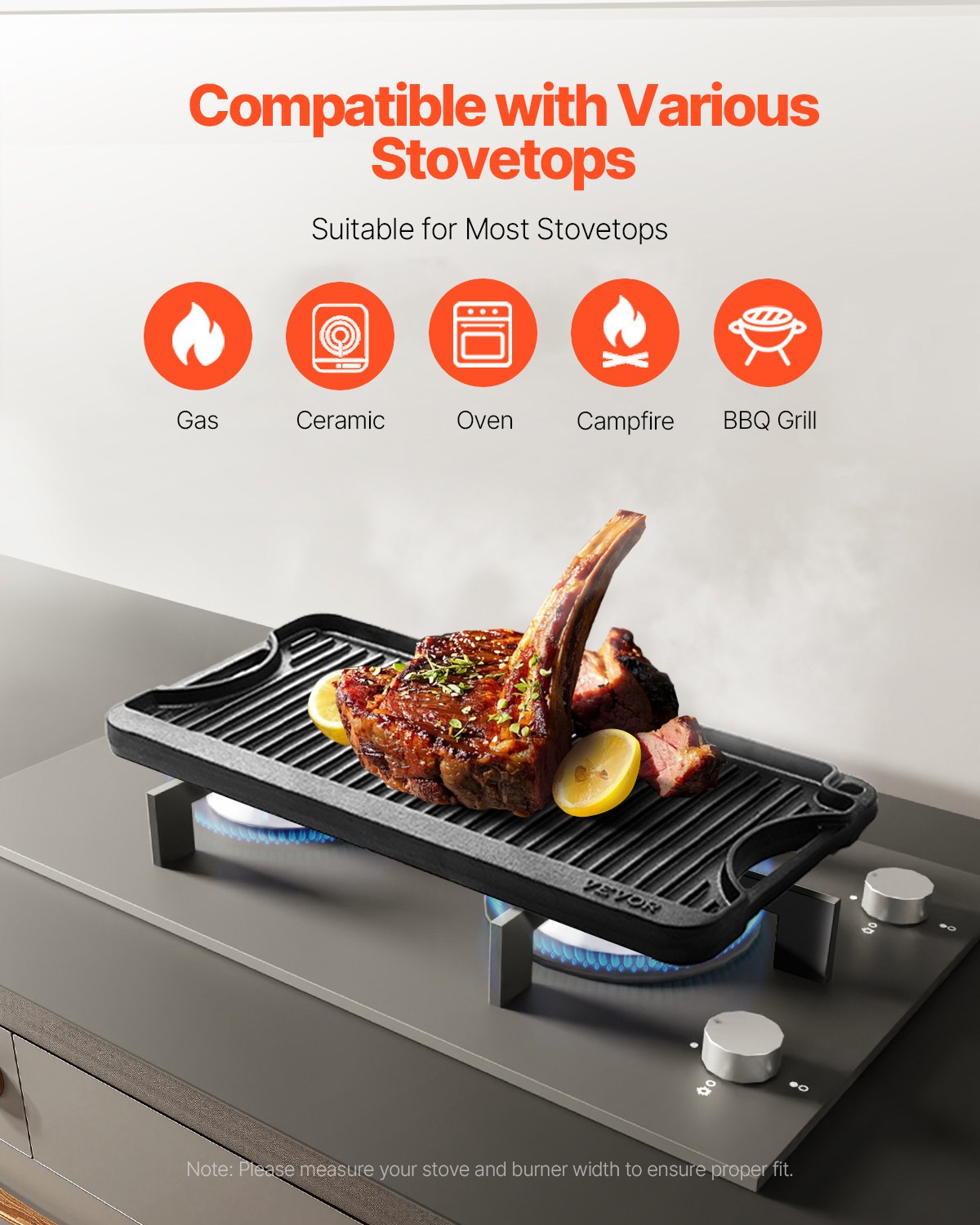 Paddles & Oars: VEVOR Reversible Grill/Griddle, 20x10 inch Pre-Seasoned Cast Iron Griddle, Portable Rectangular Pan with Handle, Family Cookware for Indoor/Outdoor Stove Top Burner, Gas, Camping BBQ, Black