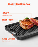 Paddles & Oars: VEVOR Reversible Grill/Griddle, 20x10 inch Pre-Seasoned Cast Iron Griddle, Portable Rectangular Pan with Handle, Family Cookware for Indoor/Outdoor Stove Top Burner, Gas, Camping BBQ, Black