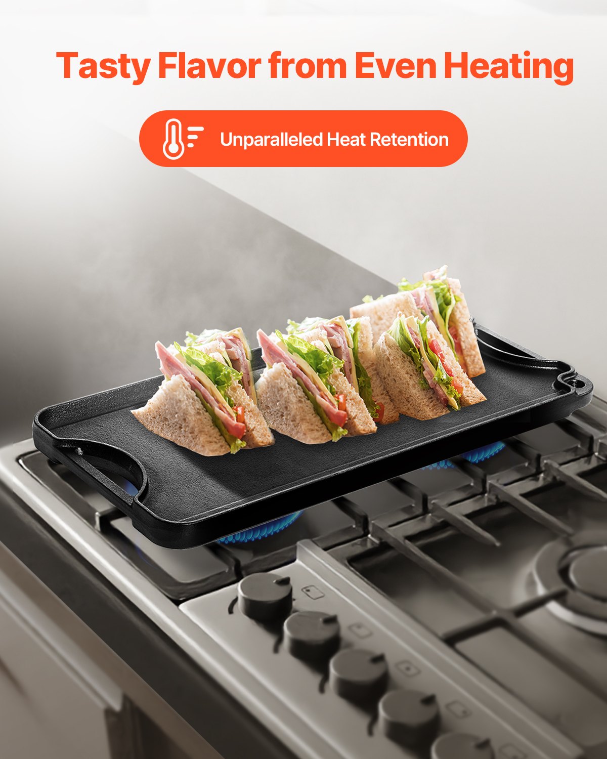 Paddles & Oars: VEVOR Reversible Grill/Griddle, 20x10 inch Pre-Seasoned Cast Iron Griddle, Portable Rectangular Pan with Handle, Family Cookware for Indoor/Outdoor Stove Top Burner, Gas, Camping BBQ, Black