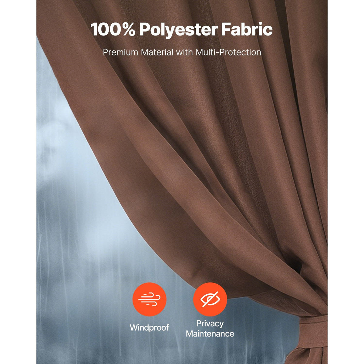 Gazebo Curtains Outdoor, Fit Most 2840 x 2840 x 2110 mm Gazebos, 4-Panel Sidewall Gazebo Privacy Curtains with Zippers, Outdoor Curtain Replacement for Patio Canopy, Only Curtain, Coffee