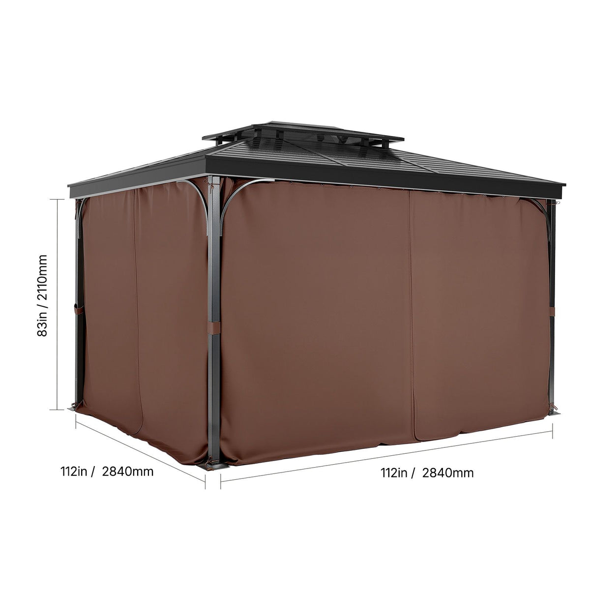 Gazebo Curtains Outdoor, Fit Most 2840 x 2840 x 2110 mm Gazebos, 4-Panel Sidewall Gazebo Privacy Curtains with Zippers, Outdoor Curtain Replacement for Patio Canopy, Only Curtain, Coffee