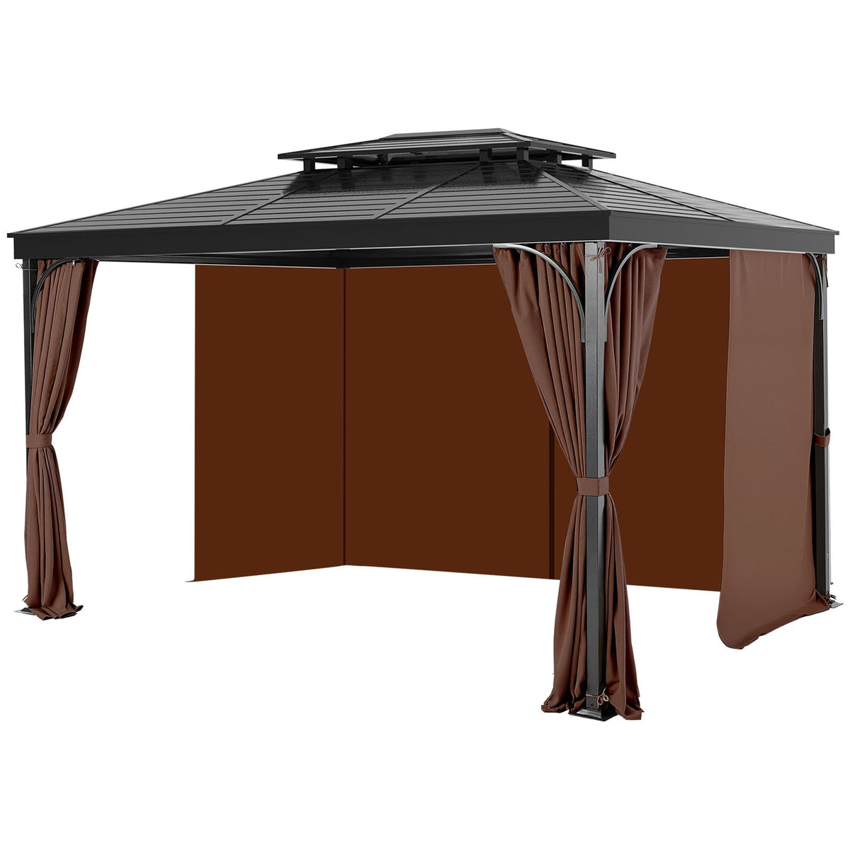 Gazebo Curtains Outdoor, Fit Most 2840 x 2840 x 2110 mm Gazebos, 4-Panel Sidewall Gazebo Privacy Curtains with Zippers, Outdoor Curtain Replacement for Patio Canopy, Only Curtain, Coffee