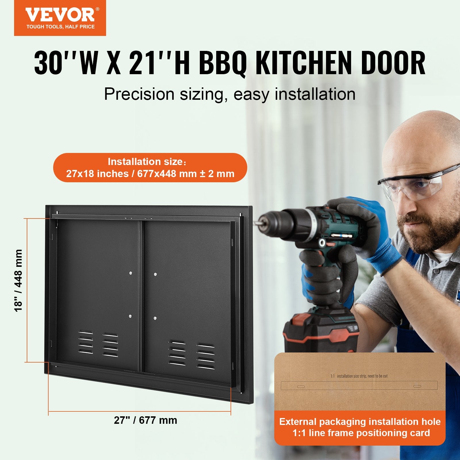 BBQs & Accessories: VEVOR BBQ Access Door,762 x533 mm Double Outdoor Kitchen Door, Cold Plate Flush Mount Door, Wall Vertical Door with Handles and Ventss, for BBQ Island, Grilling Station, Outside Cabinet