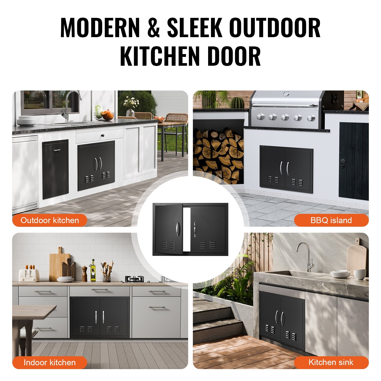 BBQs & Accessories: VEVOR BBQ Access Door,762 x533 mm Double Outdoor Kitchen Door, Cold Plate Flush Mount Door, Wall Vertical Door with Handles and Ventss, for BBQ Island, Grilling Station, Outside Cabinet