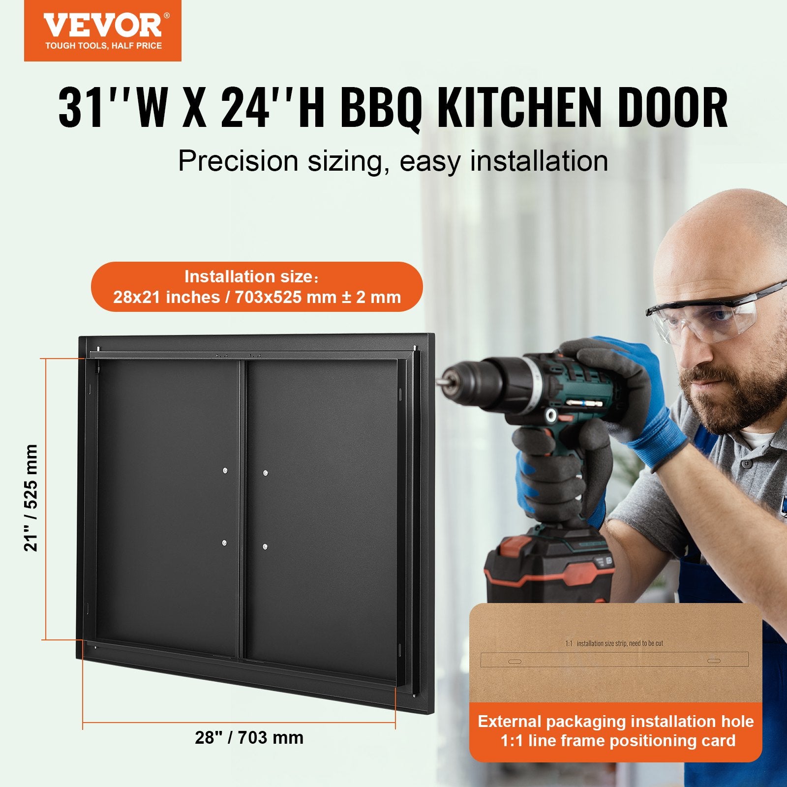 BBQs & Accessories: VEVOR BBQ Access Door, 788x610 mm Double Outdoor Kitchen Door, Cold Plate Flush Mount Door, Wall Vertical Door with Handles, for BBQ Island, Grilling Station, Outside Cabinet