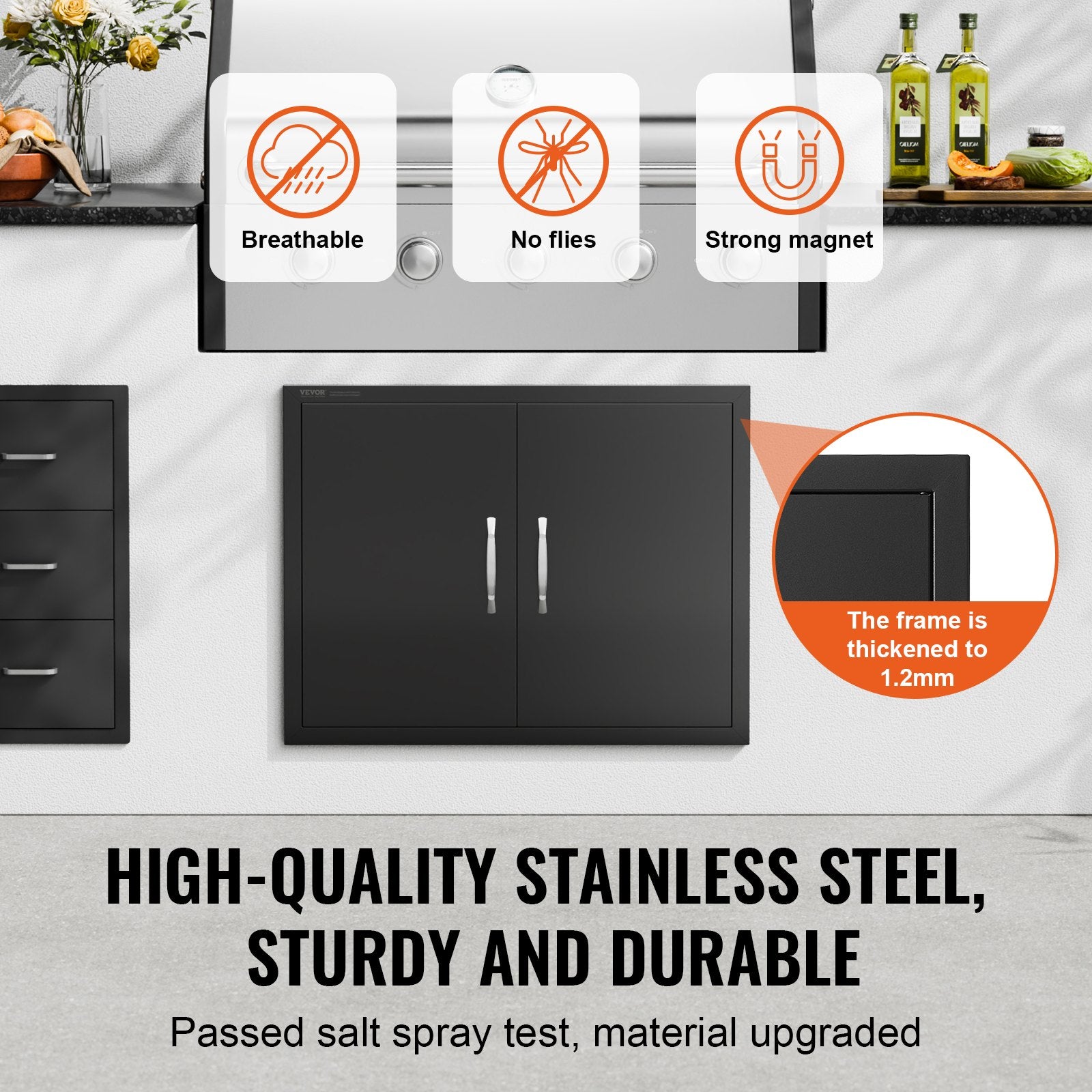 BBQs & Accessories: VEVOR BBQ Access Door, 788x610 mm Double Outdoor Kitchen Door, Cold Plate Flush Mount Door, Wall Vertical Door with Handles, for BBQ Island, Grilling Station, Outside Cabinet