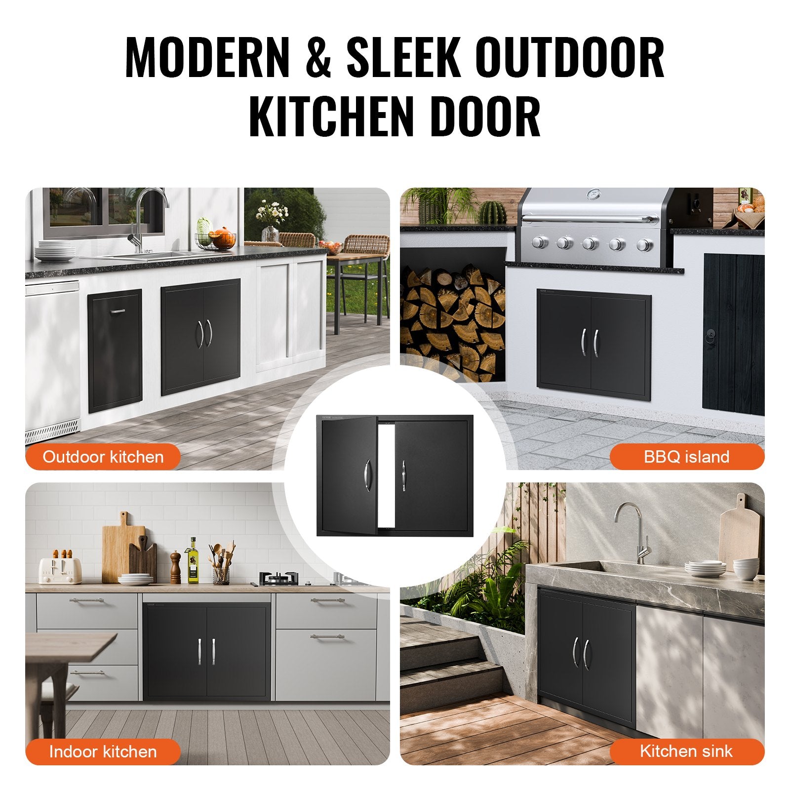 BBQs & Accessories: VEVOR BBQ Access Door, 788x610 mm Double Outdoor Kitchen Door, Cold Plate Flush Mount Door, Wall Vertical Door with Handles, for BBQ Island, Grilling Station, Outside Cabinet