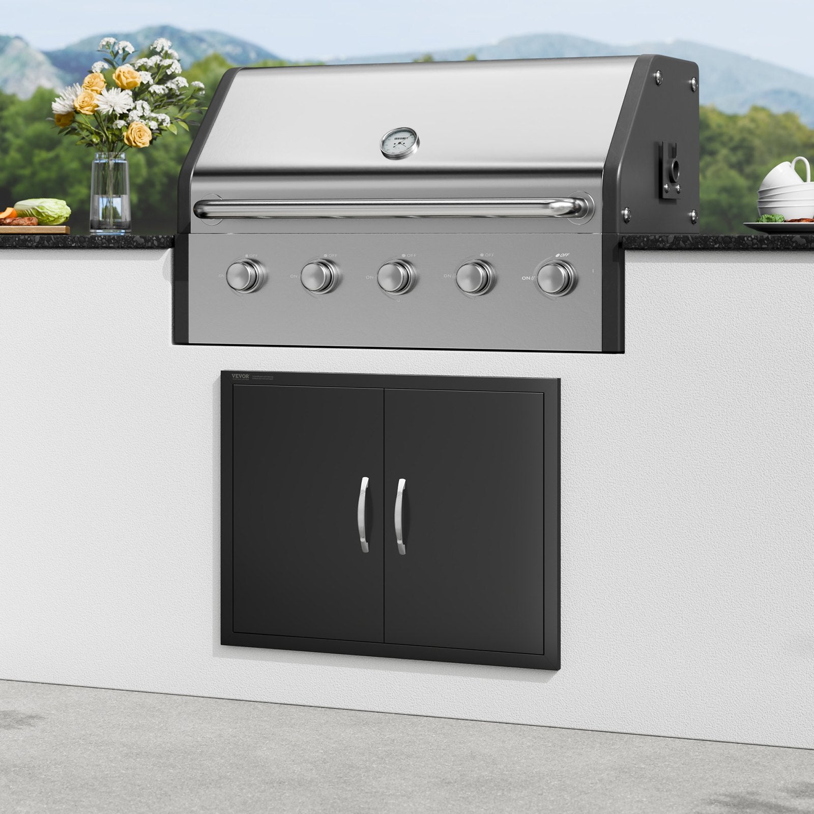 BBQs & Accessories: VEVOR BBQ Access Door, 788x610 mm Double Outdoor Kitchen Door, Cold Plate Flush Mount Door, Wall Vertical Door with Handles, for BBQ Island, Grilling Station, Outside Cabinet