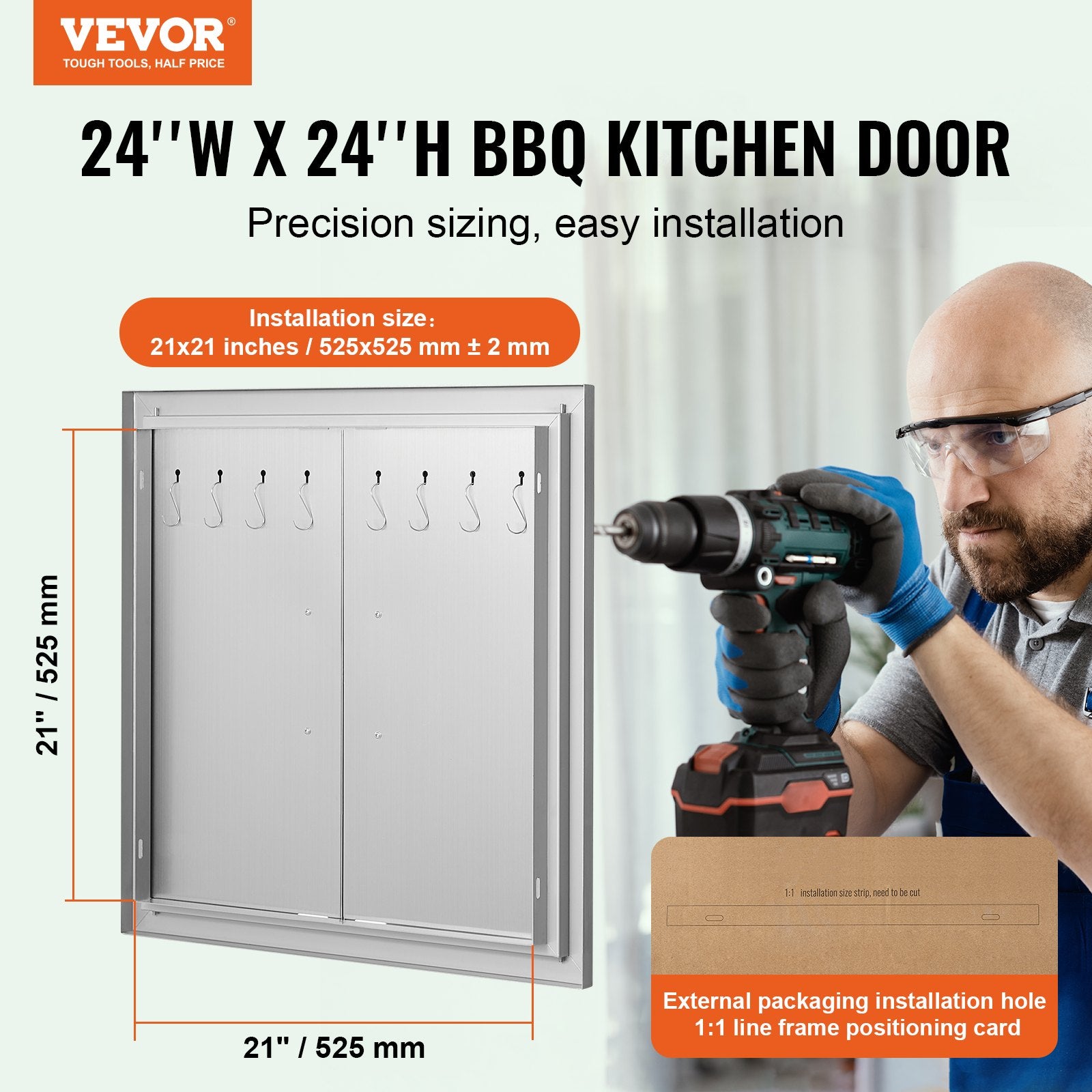 BBQs & Accessories: VEVOR BBQ Access Door, 610x610 mm Double Outdoor Kitchen Door, Stainless Steel Flush Mount Door, Double Wall Vertical Door with Handles and Hooks, for BBQ Island, Grilling Station, Outside Cabinet