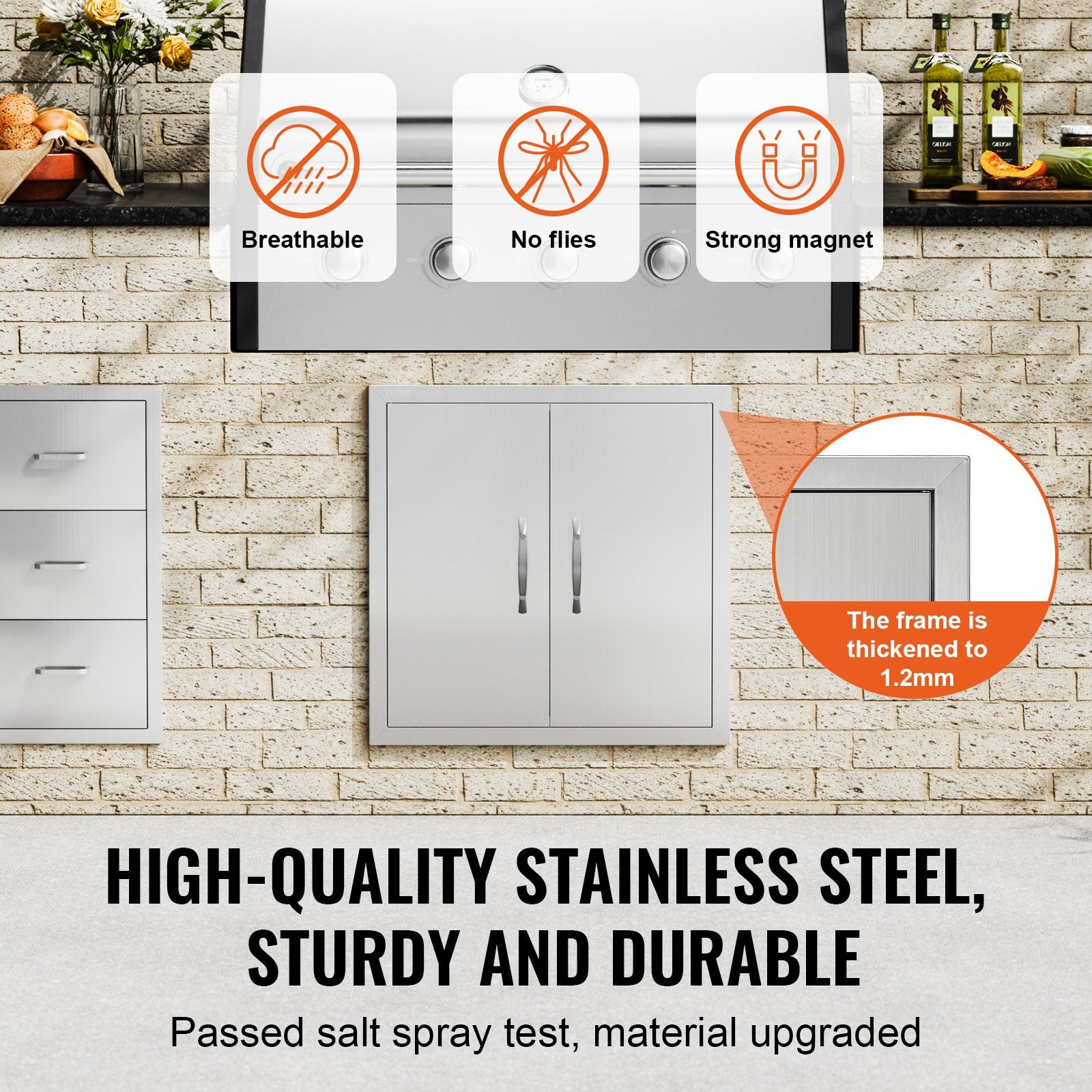 BBQs & Accessories: VEVOR BBQ Access Door, 610x610 mm Double Outdoor Kitchen Door, Stainless Steel Flush Mount Door, Double Wall Vertical Door with Handles and Hooks, for BBQ Island, Grilling Station, Outside Cabinet
