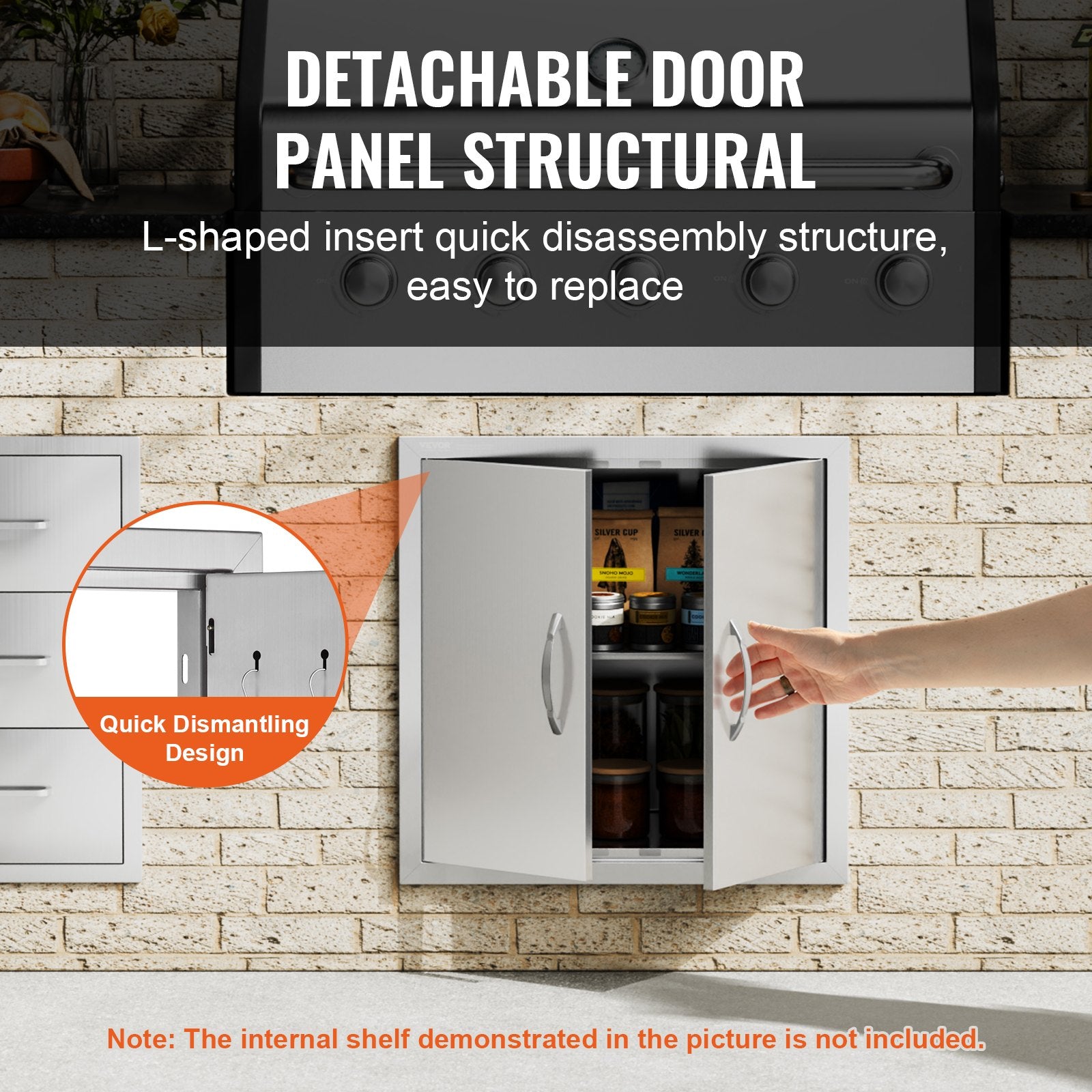 BBQs & Accessories: VEVOR BBQ Access Door, 610x610 mm Double Outdoor Kitchen Door, Stainless Steel Flush Mount Door, Double Wall Vertical Door with Handles and Hooks, for BBQ Island, Grilling Station, Outside Cabinet