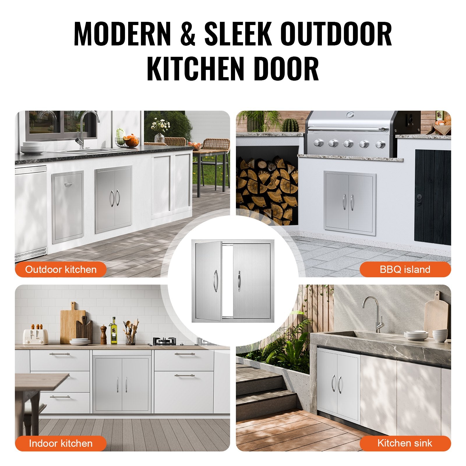 BBQs & Accessories: VEVOR BBQ Access Door, 610x610 mm Double Outdoor Kitchen Door, Stainless Steel Flush Mount Door, Double Wall Vertical Door with Handles and Hooks, for BBQ Island, Grilling Station, Outside Cabinet