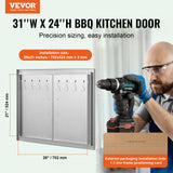 BBQs & Accessories: VEVOR BBQ Access Door, 787x609 mm Double Outdoor Kitchen Door, Stainless Steel Flush Mount Door, Double Wall Vertical Door with Handles and Hooks, for BBQ Island, Grilling Station, Outside Cabinet