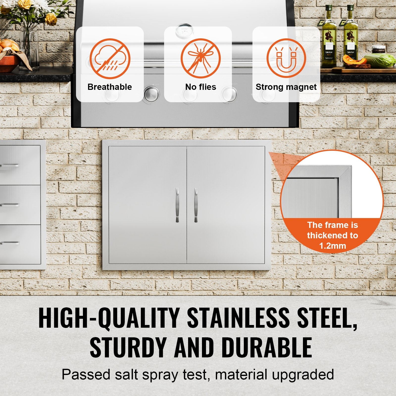 BBQs & Accessories: VEVOR BBQ Access Door, 787x609 mm Double Outdoor Kitchen Door, Stainless Steel Flush Mount Door, Double Wall Vertical Door with Handles and Hooks, for BBQ Island, Grilling Station, Outside Cabinet