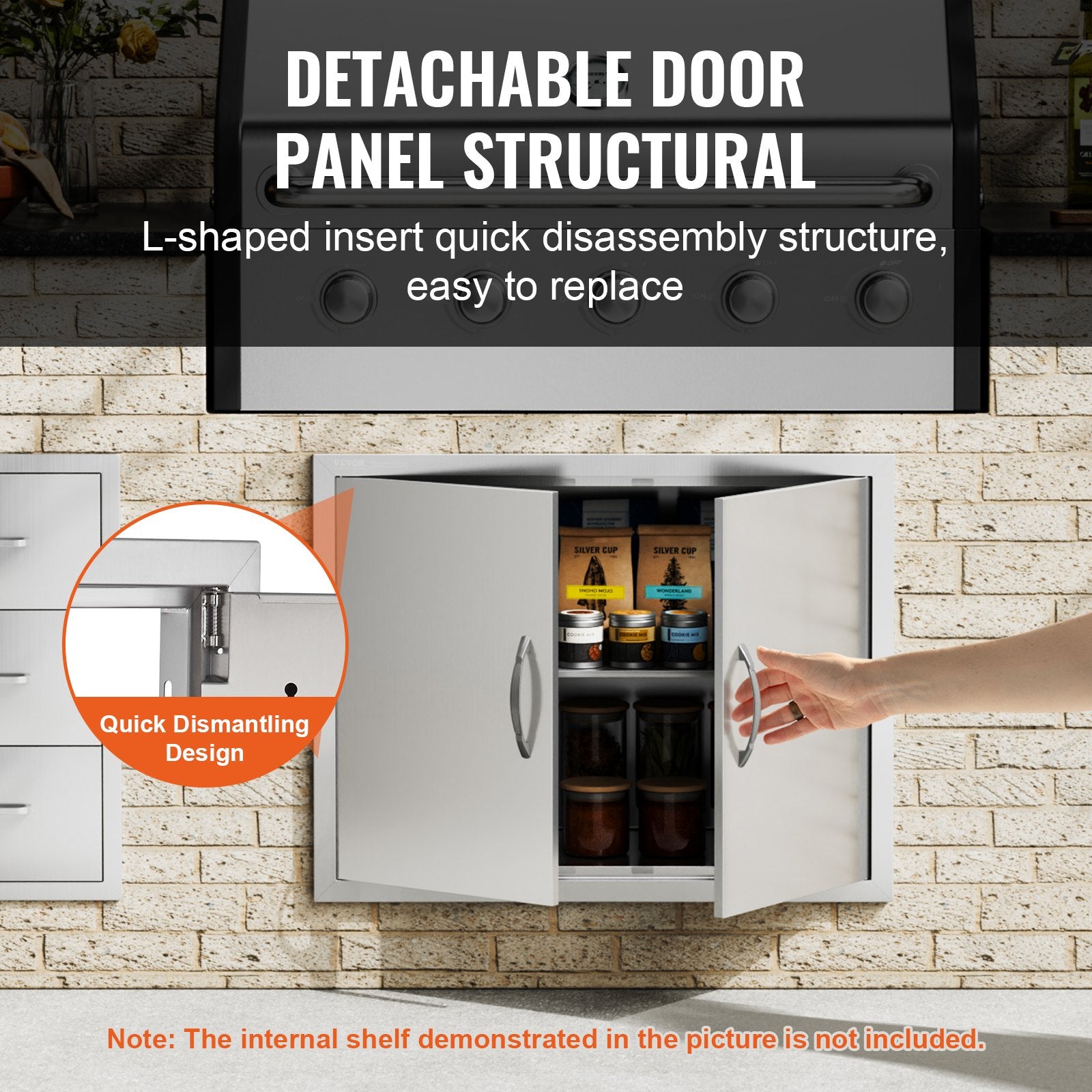 BBQs & Accessories: VEVOR BBQ Access Door, 787x609 mm Double Outdoor Kitchen Door, Stainless Steel Flush Mount Door, Double Wall Vertical Door with Handles and Hooks, for BBQ Island, Grilling Station, Outside Cabinet