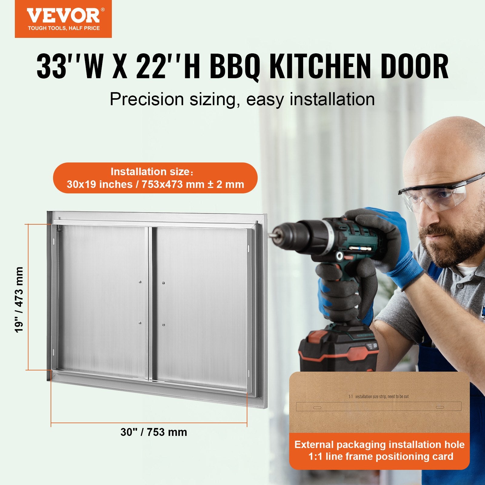 BBQs & Accessories: VEVOR BBQ Access Door, 838x558 mm Double Outdoor Kitchen Door, Stainless Steel Flush Mount Door, Wall Vertical Door with Handles, for BBQ Island, Grilling Station, Outside Cabinet
