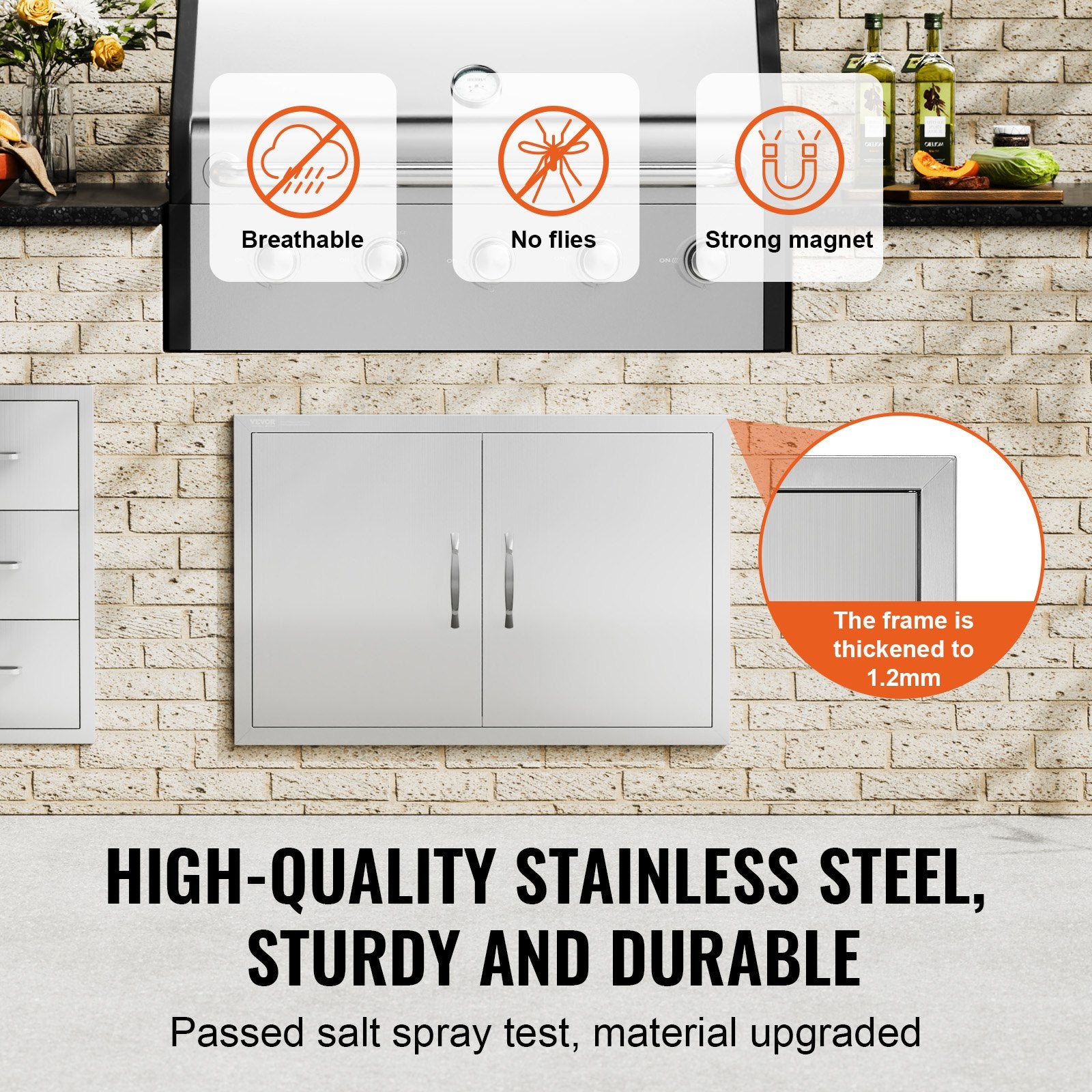 BBQs & Accessories: VEVOR BBQ Access Door, 838x558 mm Double Outdoor Kitchen Door, Stainless Steel Flush Mount Door, Wall Vertical Door with Handles, for BBQ Island, Grilling Station, Outside Cabinet