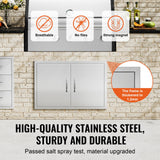 BBQs & Accessories: VEVOR BBQ Access Door, 838x558 mm Double Outdoor Kitchen Door, Stainless Steel Flush Mount Door, Wall Vertical Door with Handles, for BBQ Island, Grilling Station, Outside Cabinet