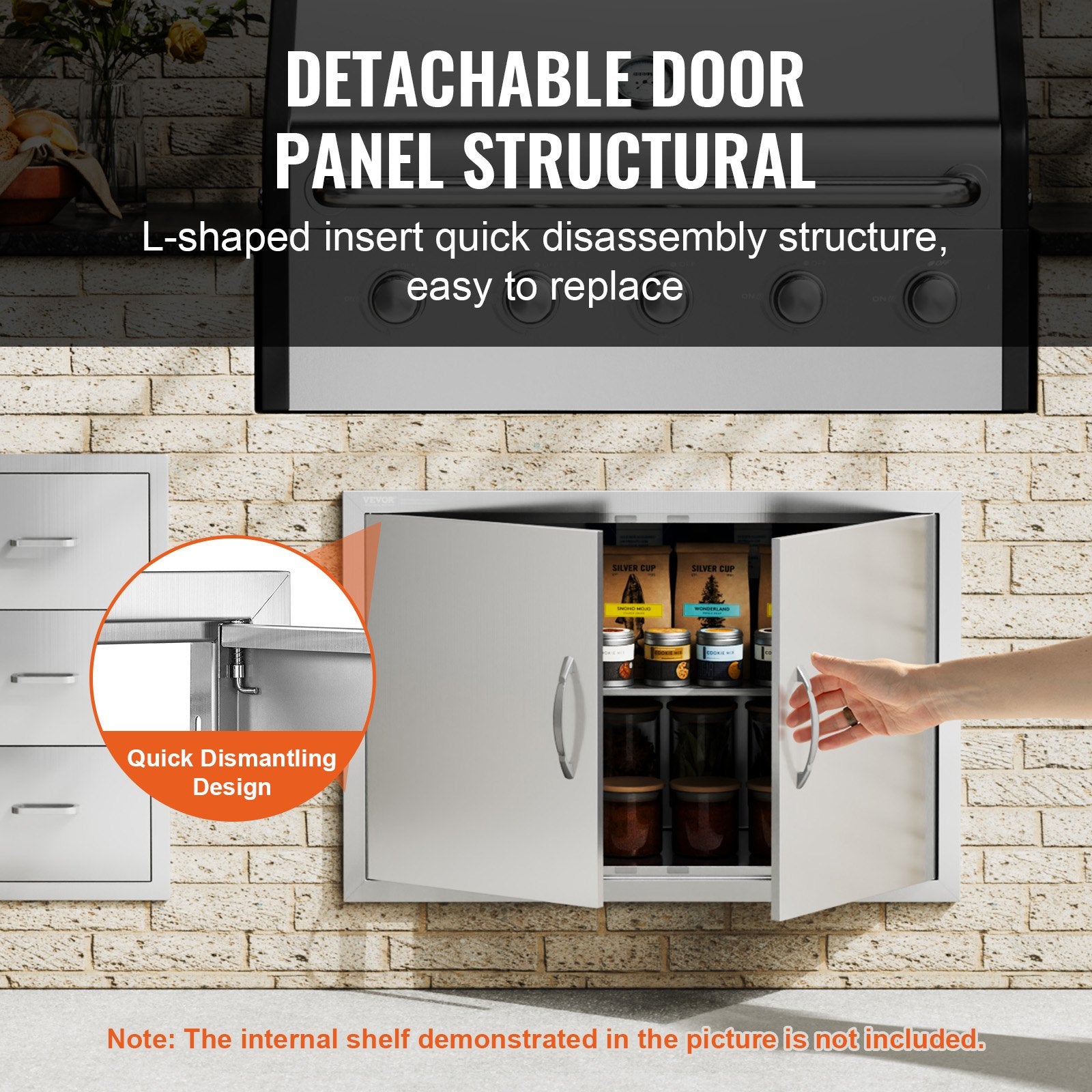 BBQs & Accessories: VEVOR BBQ Access Door, 838x558 mm Double Outdoor Kitchen Door, Stainless Steel Flush Mount Door, Wall Vertical Door with Handles, for BBQ Island, Grilling Station, Outside Cabinet