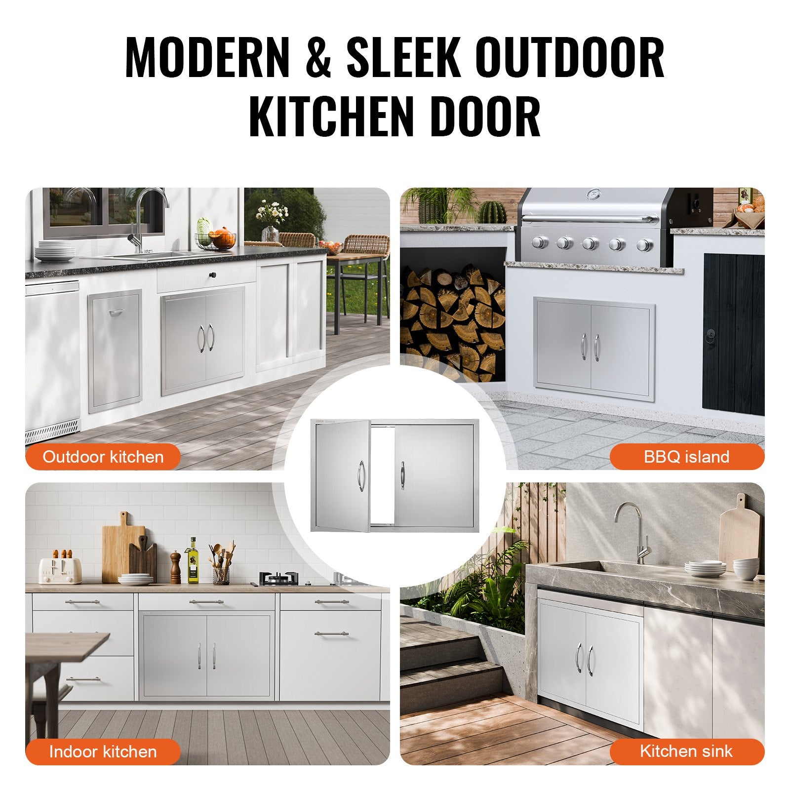 BBQs & Accessories: VEVOR BBQ Access Door, 838x558 mm Double Outdoor Kitchen Door, Stainless Steel Flush Mount Door, Wall Vertical Door with Handles, for BBQ Island, Grilling Station, Outside Cabinet